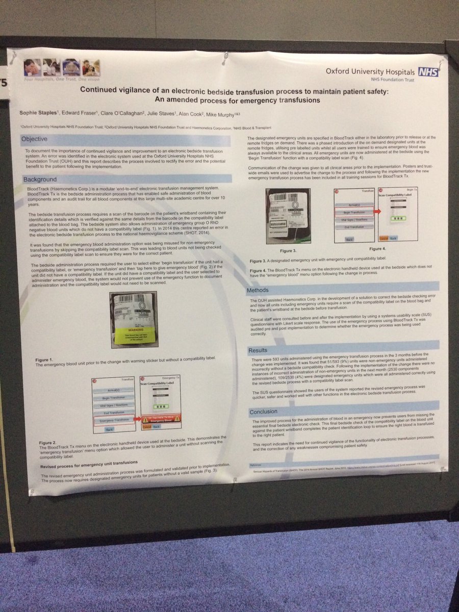sophiestaples00's tweet photo. At #AABB17 , sharing our work about the importance of vigilance over your electronic bedside transfusion system. #ouhbsact https://t.co/mDlqfjd8tk