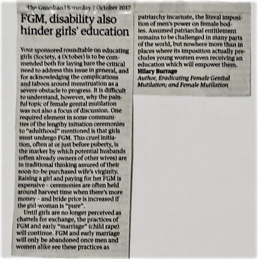 HilaryBurrage's tweet image. Letter To The Guardian On FGM hilaryburrage.com/2017/10/07/let…