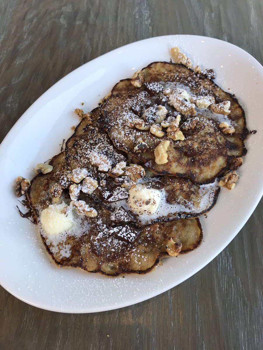 Zagat's tweet image. Off-menu “Chunky Monkey” oatmeal griddle cakes at @BreakfastbySC in West Hollywood. #zagatla