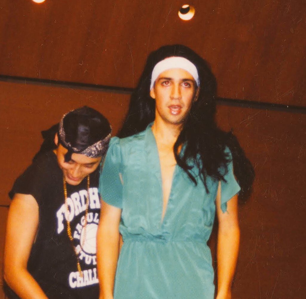 Lin_Manuel's tweet photo. I promised you a college pic of me in drag as @JLo if this charity @Spotify playlist hit 50K.
I keep my promises. https://t.co/noTypSwOUG