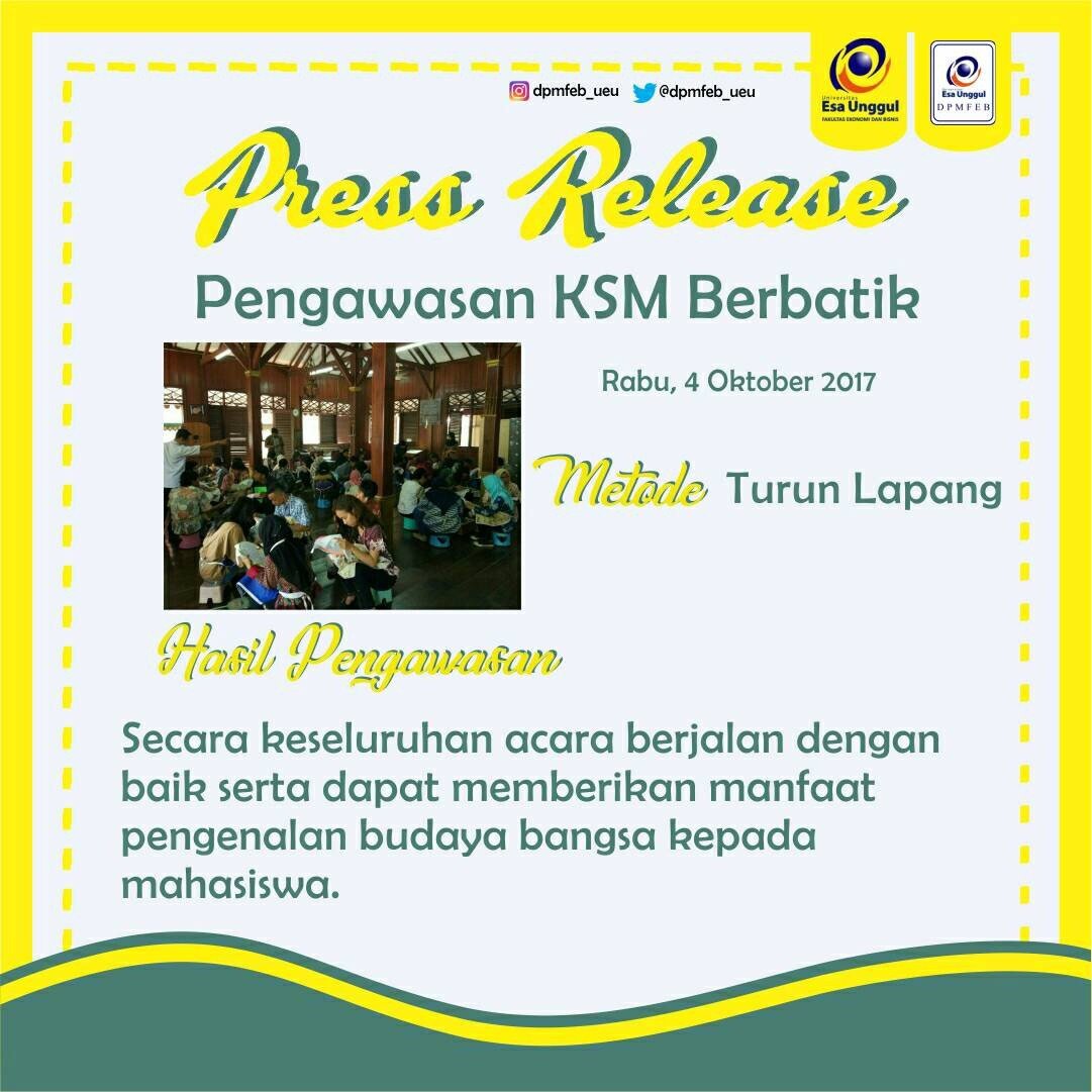 PRESS RELEASE

Metode : Turun Lapangan

KSM BERBATIK merupakan acara yang disel.... tmi.me/1fjMZ6