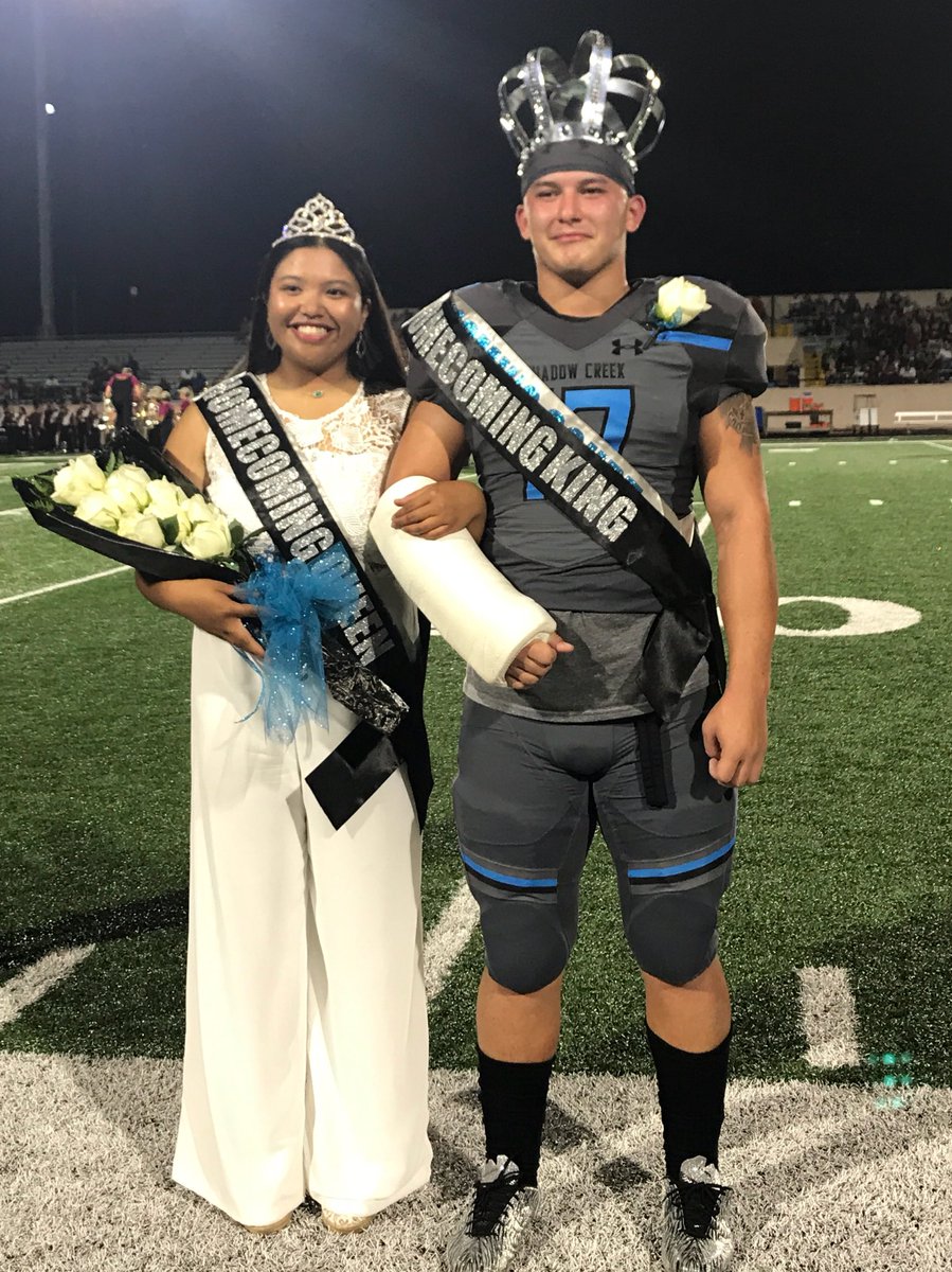 ShadowCreekHS's tweet photo. Congratulations to Mary Joy Tolentino and Zach Thomas for being crowned Homecoming King and Queen #schsspiritweek17 https://t.co/Bf82JwQ5zL