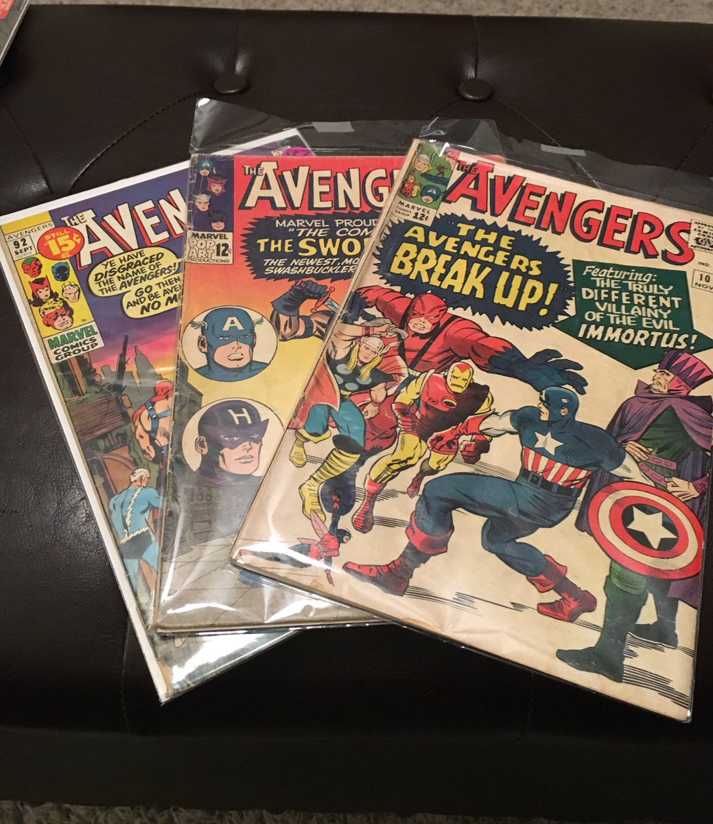 AustinGorton's tweet photo. #FallComiCon finds: a pair of old X-Men, a trio of Avengers (including my new "oldest" in #10 & 1st Swordsman) & the Byrne Alpha Flight omni https://t.co/9QXPbAeXsW
