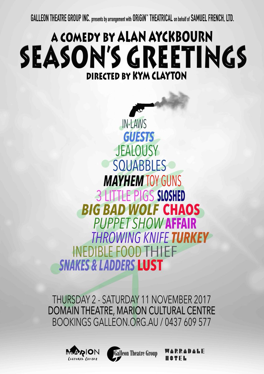 galleontheatre's tweet photo. Season's Greetings, from the ever-popular writing of Alan Ayckbourn, gives us an hilarious kick start to the run up to Christmas.
#Adelaide https://t.co/Ggys7DWR82