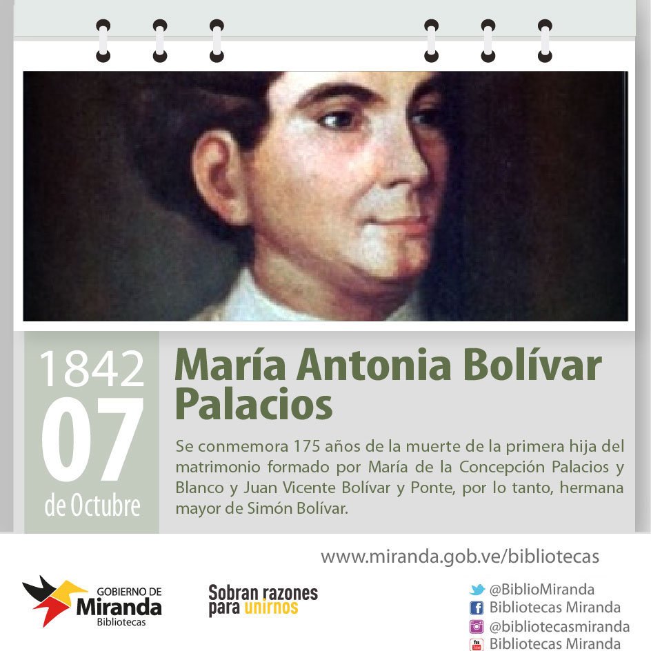MHermosoBM's tweet photo. Se conmemora 175 años de la muerte de la primera hija del matrimonio Concepción Palacios y Blanco y hermana mayor de Simón Bolívar. https://t.co/aVlr02pv3r