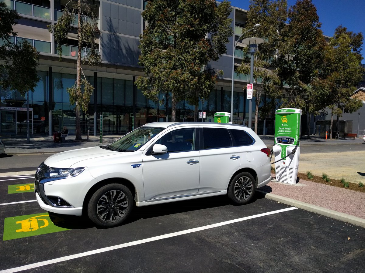 GerryLandcare's tweet photo. Filling up the #Mitsubishi #Outlander #PHEV at the #Supercharger prior to #EnergySmartSA tour to #EP with @JonDeeOz 1st stop #PortLincoln https://t.co/A7cfHr7DVn