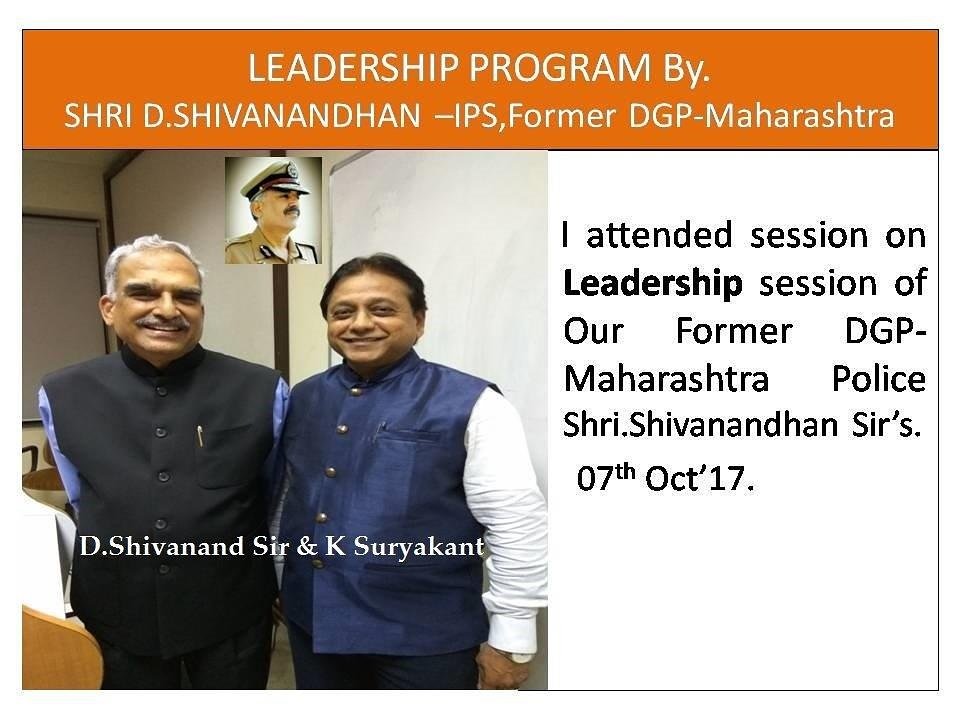 DasbodhM's tweet photo. https://t.co/AkWLUQCZ5D

Leadership session on Leadership by.
*Shri D. Shivanandhan Sir* IPS, Former DGP Maharashtra Police https://t.co/qnS87A6T6k