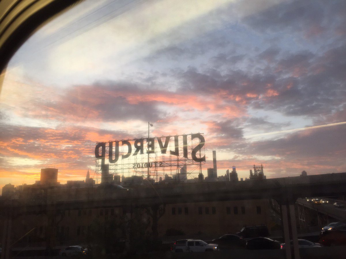 NoFluffCoaching's tweet photo. A view from 7 train on my way home last evening. #nyc #nycsubway #sunset #silvercupstudio #queens #friendstvshow #astoria https://t.co/8sEXhD3LrM