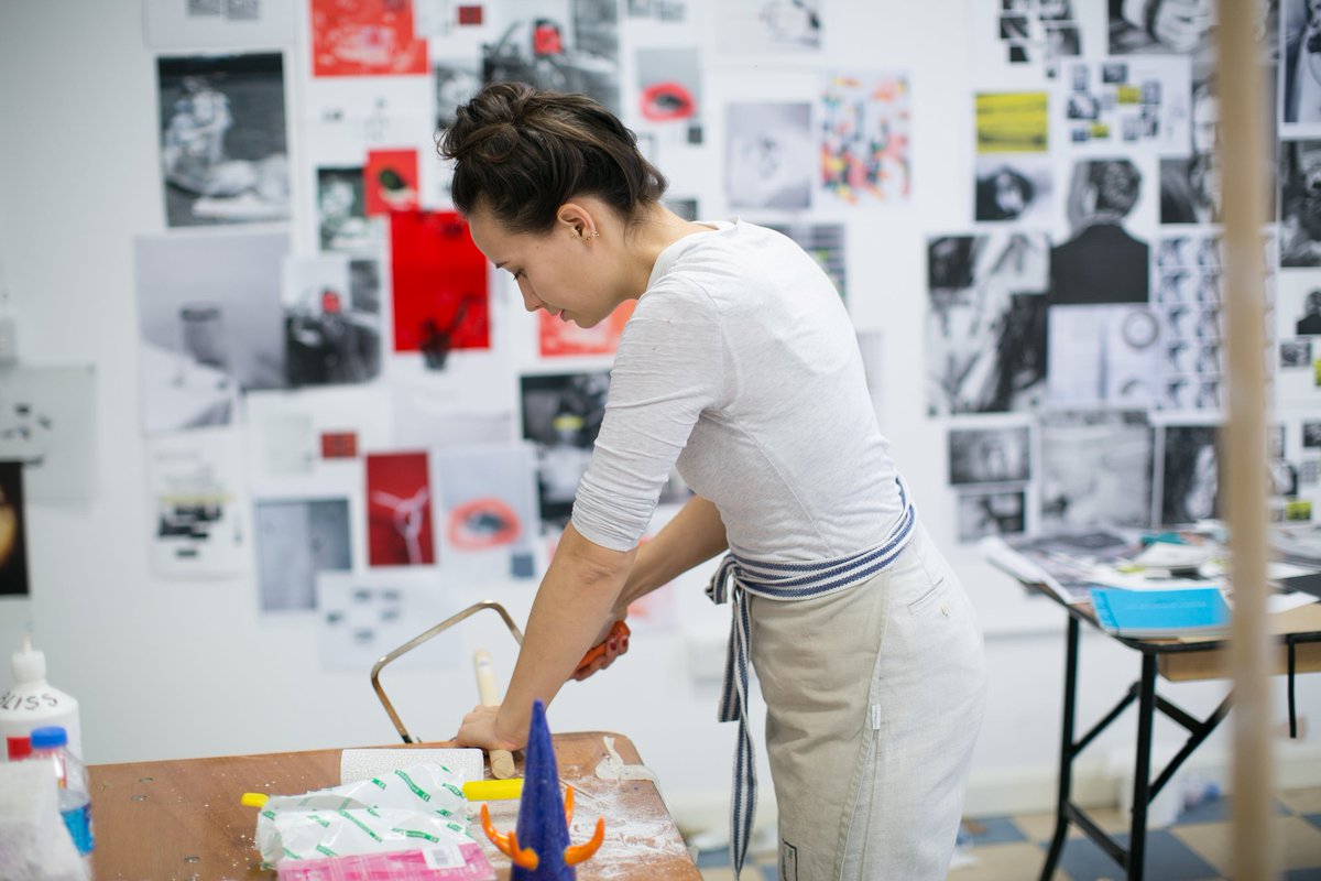 Camilla Bliss working away in the studio yesterday ✨🎨