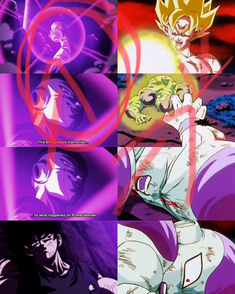 ConnorHawks12's tweet photo. Ok take a look closer to Frieza’s hand. He’s not pointing, he’s doing exact same thing on right side of pics. #DragonBallSuper #GokuVSJiren https://t.co/vEaFbakon6