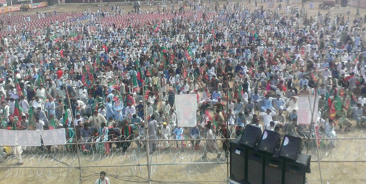 PTIofficial's tweet photo. Early in the day and much prior to the scheduled time for it to start, seats already filling in for jalsa #BunerKaptaanKa https://t.co/fCw3Drsigd