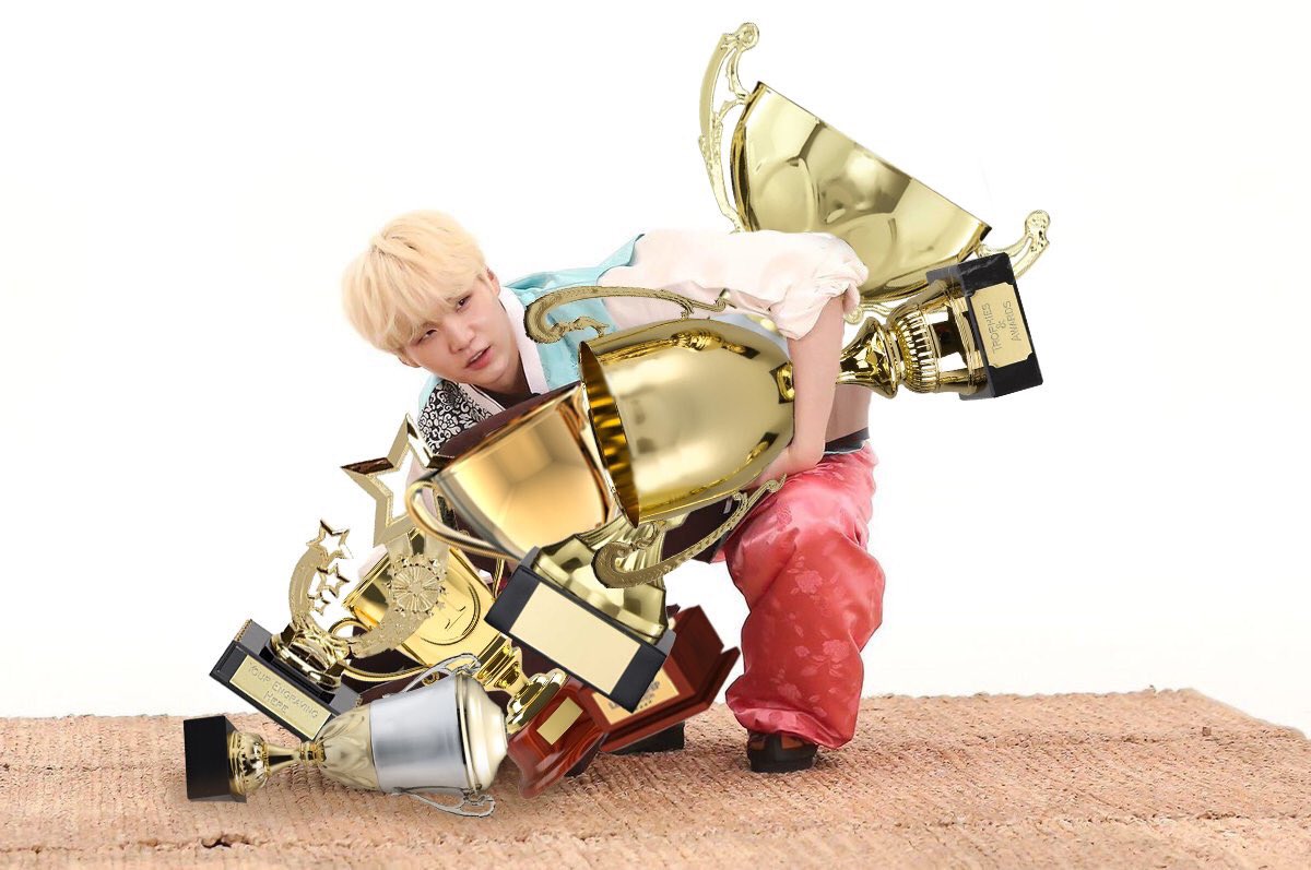 idealbangtann's tweet photo. dear antis, 
we need our bag back bc we can't carry all of these trophies.
#DNA8thWin https://t.co/Fabg1cmA0v