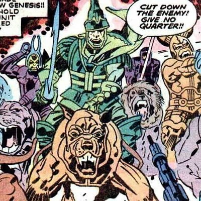 <a href="/SteppenwolfvJLA/">Steppenwolf, General, Apokolips Grand Demon Army</a> is a master tactician and leader with aeons of service in the 1st Dog Cavalry; a light infantry unit on Hell Hound mounts.