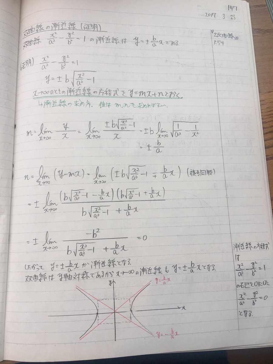 ゆな 双曲線の漸近線の証明 性質証明 2次曲線 双曲線 極限