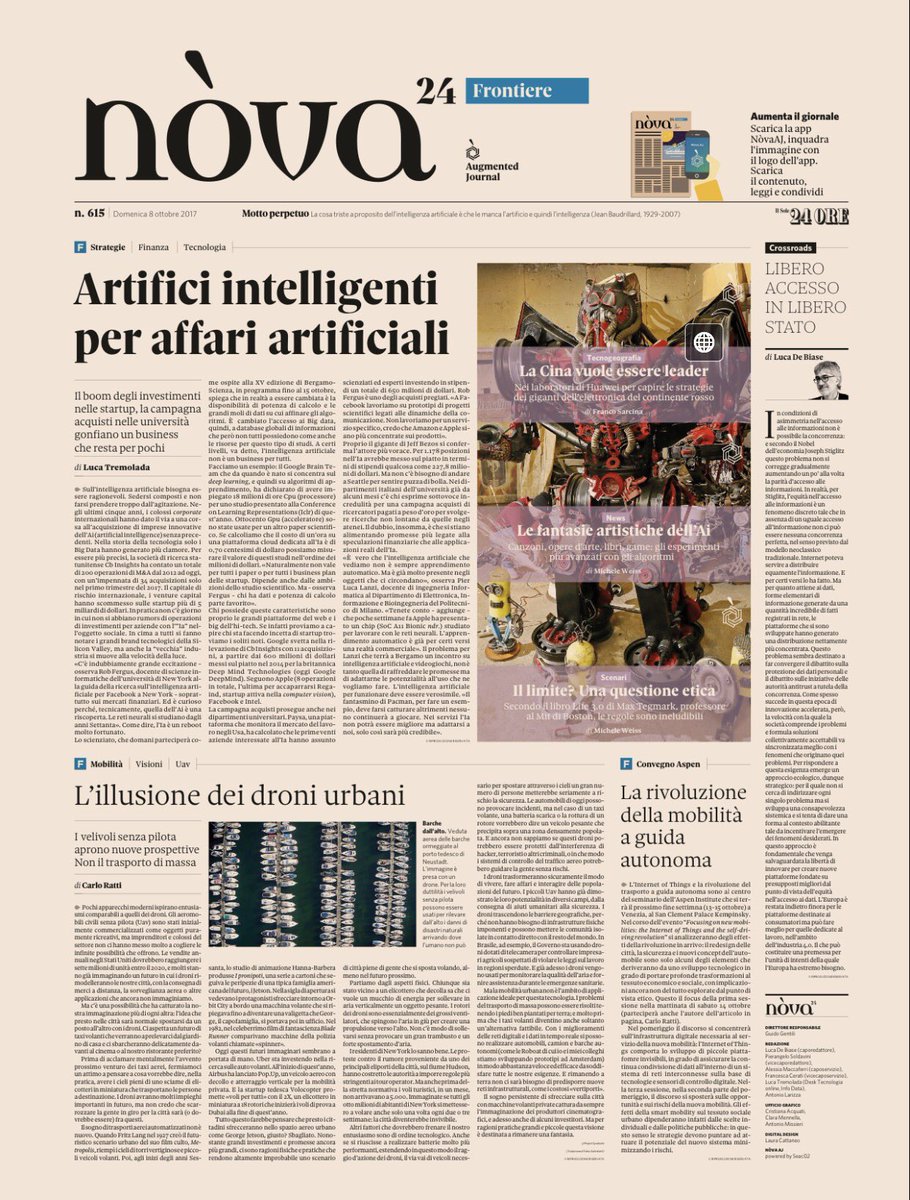 lucadebiase's tweet photo. Intelligenza artificiale e robot invadono l'immaginazione e avanzano più ragionevoli nella realtà. Oggi #Nòva col @sole24ore https://t.co/OCwGwVXjVL