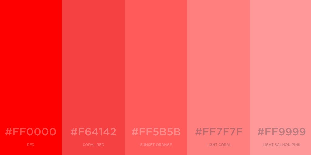 Web Design on Twitter: "Today's scheme. Red. Coral Red. Sunset Orange. Light Light Salmon Pink. ❤ Share if you like it ;-) https://t.co/b3Mpl5NvyV" / Twitter
