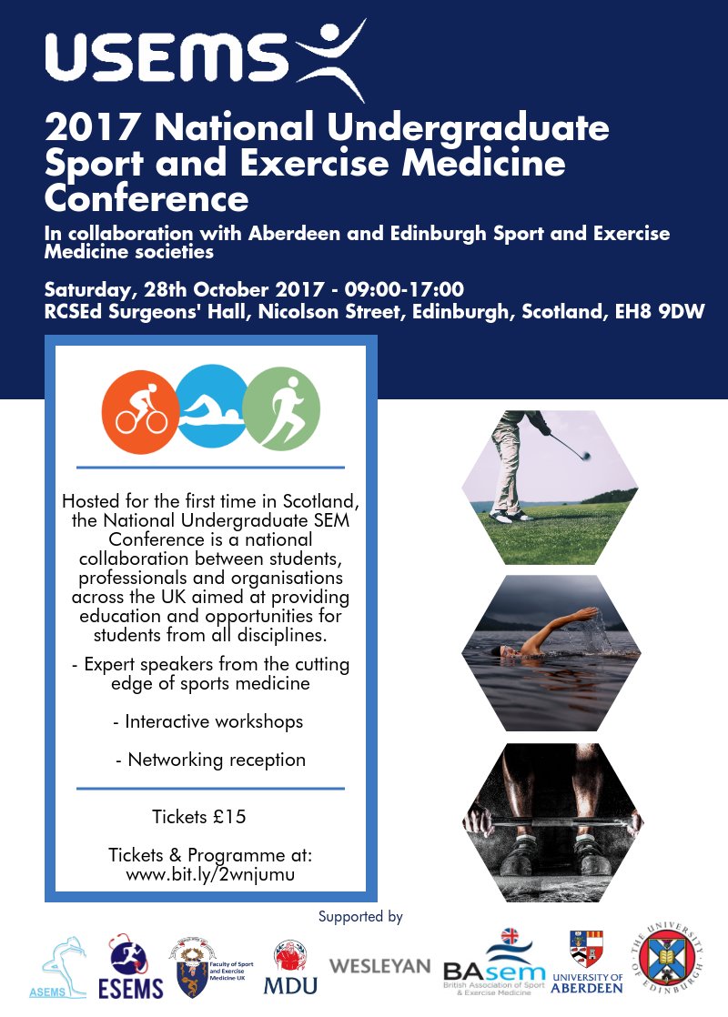 EdinburghSEMS's tweet photo. National Undergraduate Sports and Exercise Medicine Conference 2017 #Edinburgh 28 Oct @RCSEd
Details: https://t.co/AFAX7F0iMm
#USEMS https://t.co/1vUBTpY4xY