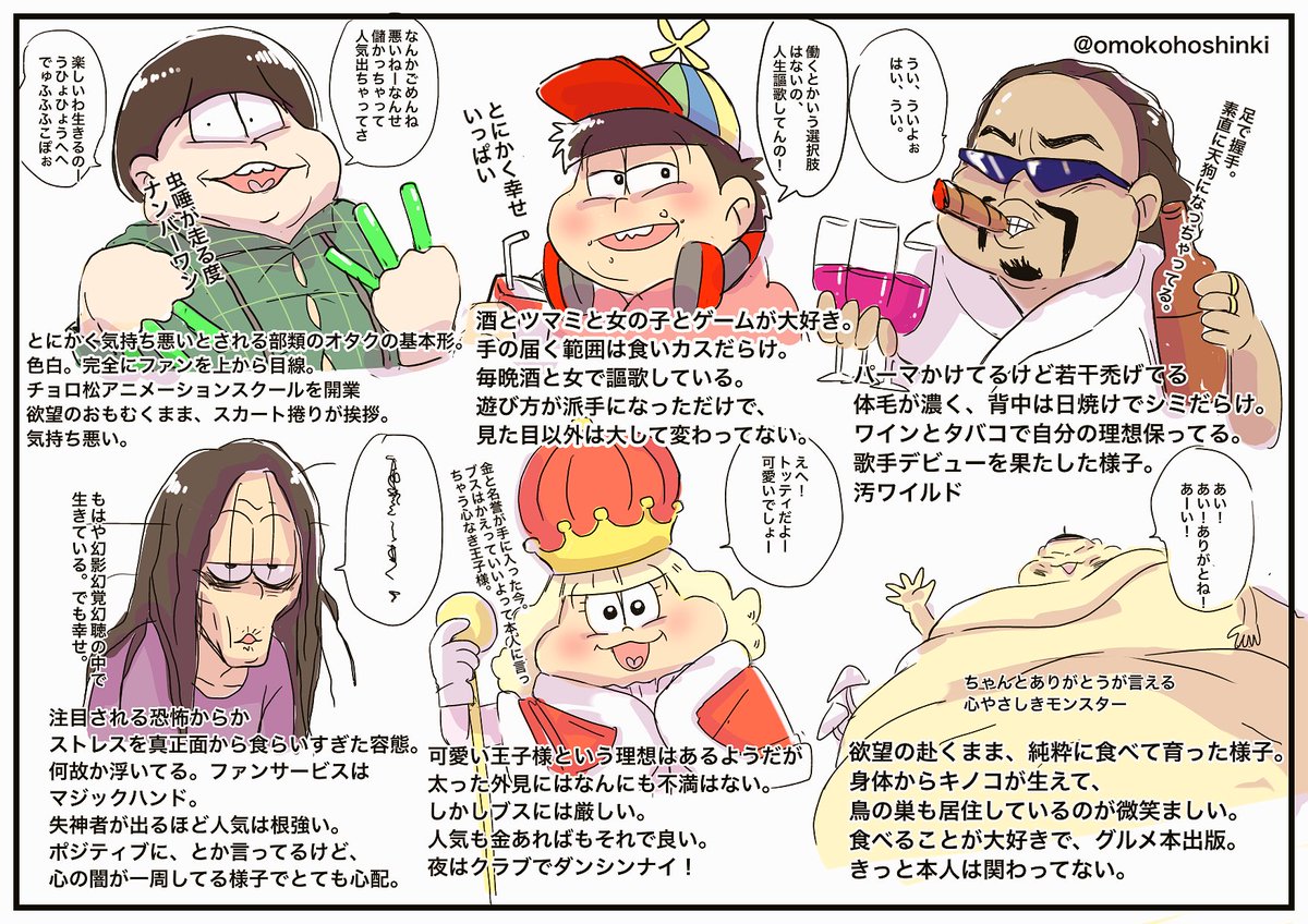 オモコホ ありがとうございます デブ松さんはうわあひっどいわ 気持ち悪いわぁ って思いながらもっと見たい って病みつきになる要素があり 描いてて面白かったです 実はもっともっと書き込みたかったです