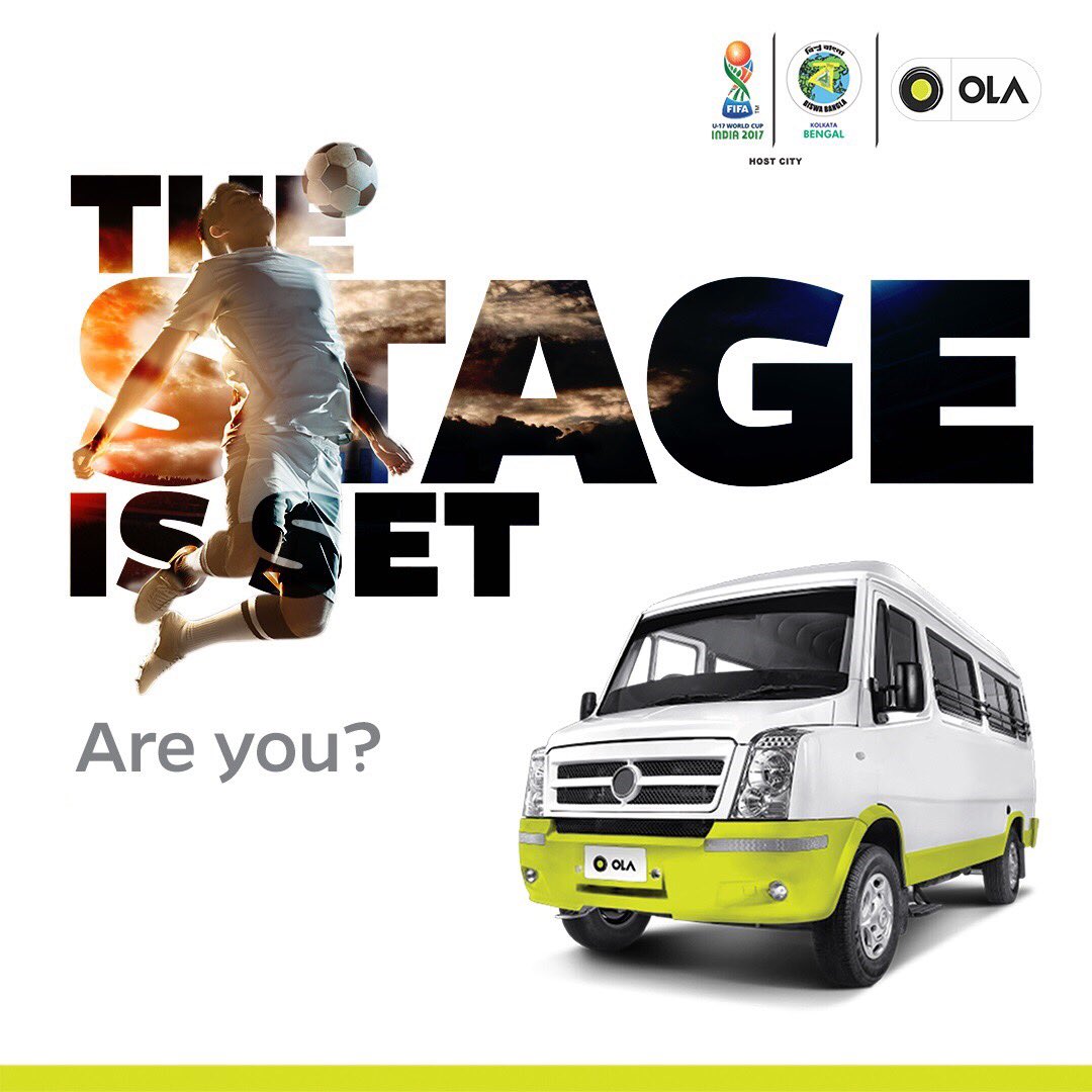 Olacabs's tweet photo. #Kolkata Heading to watch the FIFA U-17 World Cup?
Take an #OlaShuttle and get to the stadium in comfort.
https://t.co/Ja6RO6De2o https://t.co/nb9LBSPSZu