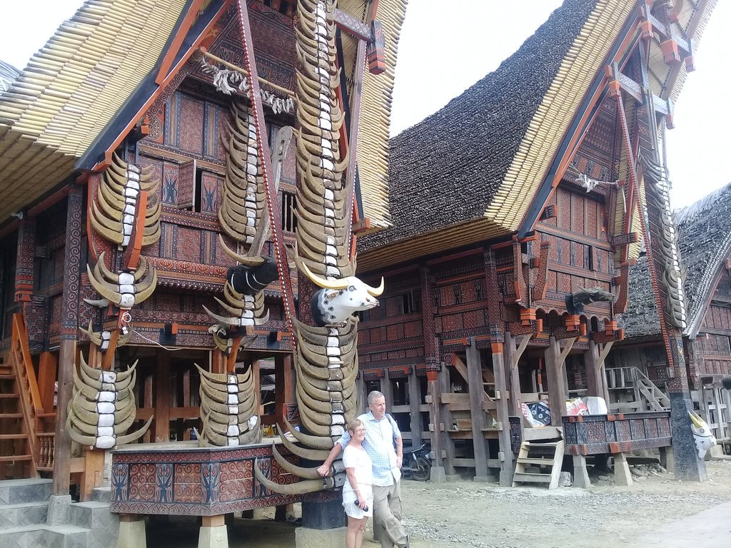 Ornamen Kerbau di depan rumah adat
