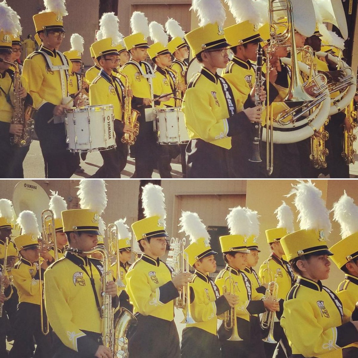 Stauffer Spartans Marching Band ready to compete at the Tustin Tillers Band Review and Parade. #stauffermarchingband #spartanpride