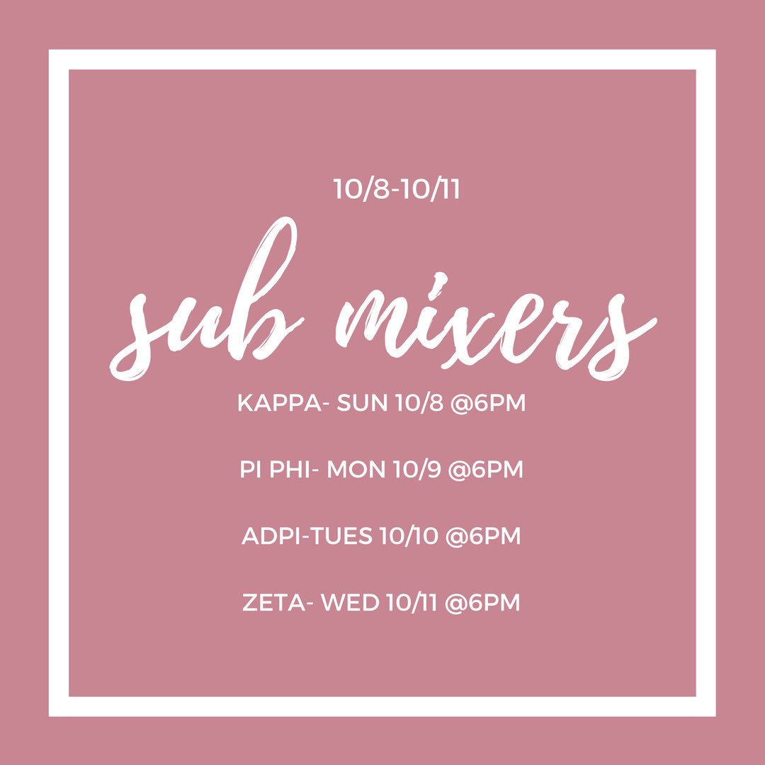 Here is the SUB Mixer Schedule for this week!