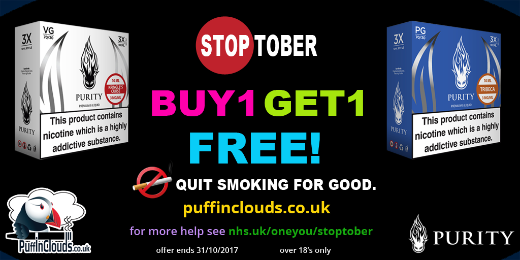 Purity E-Liquid 3 Packs - Buy One... Get One FREE!!! ow.ly/OCHC30fIVOe <a href="/purityeliquid/">Purity E-liquid</a> <a href="/rob_vape/">Rob Vapes</a> <a href="/stoptober/">#Stoptober</a>