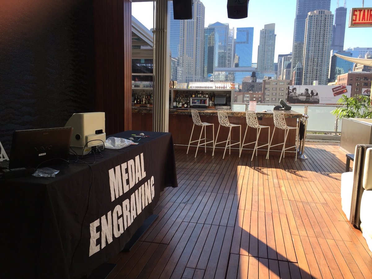 PrMedal's tweet photo. Engravings @GodfreyHotel for @ChiMarathon not as bad view. https://t.co/Lwh5KEYcu7