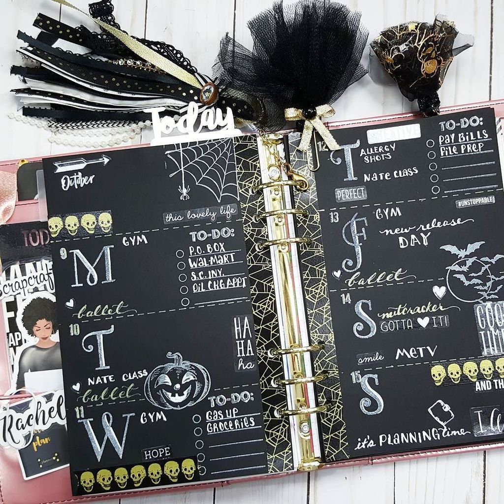 scrapcraftastic's tweet photo. #A5 #blackout #fromscratchspread with #diy #tulle #plannerclips made from a #dollartree tutu. #livewellandplan https://t.co/QBG6nJUp8m