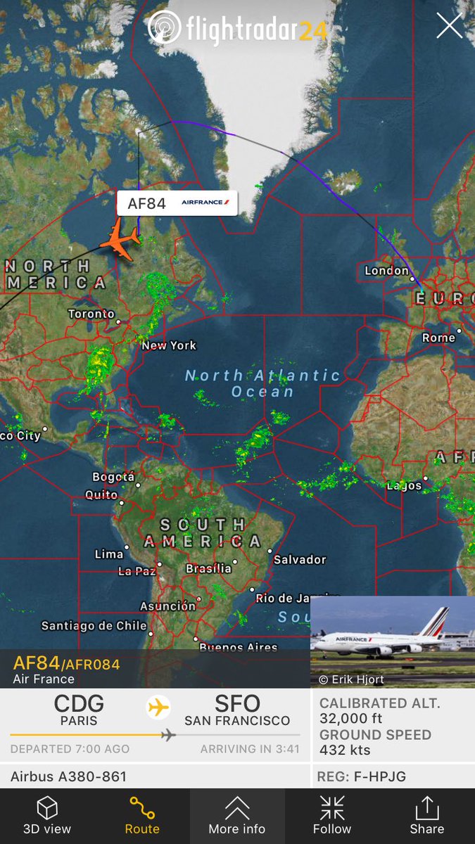 DIVERSION Air France #AF84 Paris to San Francisco Diverting to Montreal  F-HPJG Airbus A380 https://t.co/jfAunlEAfo