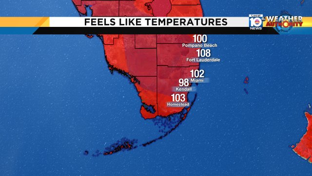HOT SUNDAY - Feels like temperatures in the triple digits. Stay cool, stay hydrated! #SouthFlorida #flwx https://t.co/OvkvZ2QY30
