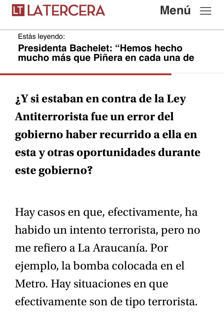 Lamentable indiferencia frente a violencia en la Araucania. Para <a href="/mbachelet/">Michelle Bachelet</a> no existen actos terroristas en La Araucania, sino en Santiago.
