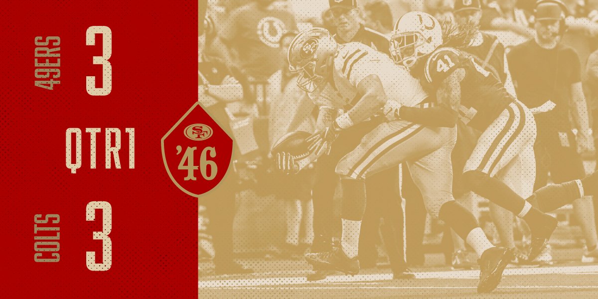 49ers's tweet photo. 1st quarter is in the 📚 #SFvsIND https://t.co/cBmlGFCrFF