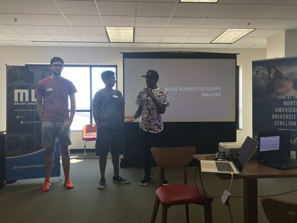 MLHacks's tweet photo. PolygraphCV is a replicant-finding lie detector based on biometric data and the concept from the movie Blade Runner! #HackNAU https://t.co/uKrd3FQEf5