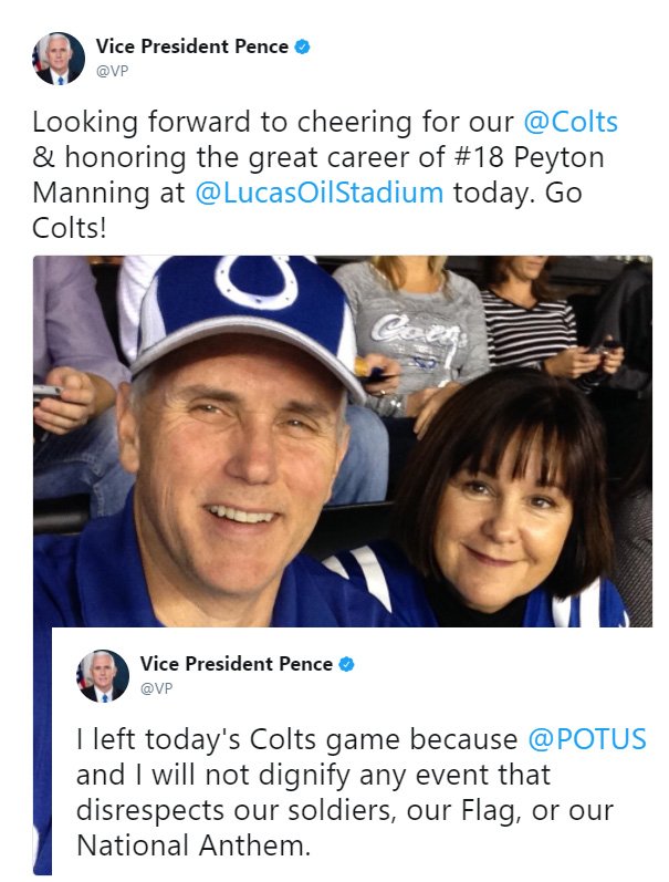 Mike Pence attends Colts-49ers game, walks out when thug players kneel