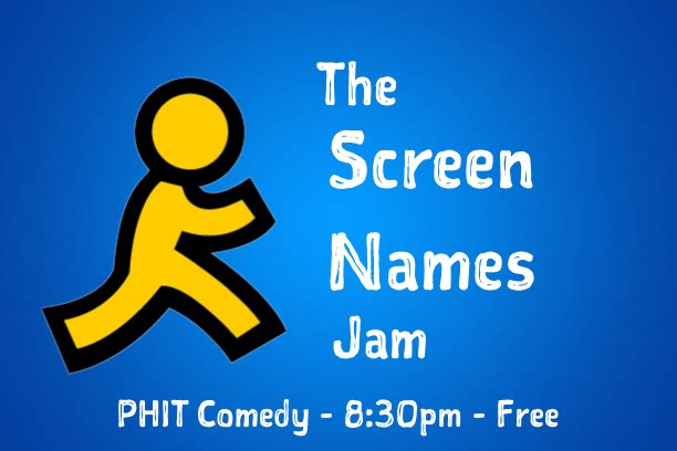 Andreaontheair's tweet photo. Tonight at @phitcomedy’s #PHITJam we do #improv based on your AIM screen name! Free, Fun, Friendly, Open to All. #RIPAIM https://t.co/ANVAY6d26R