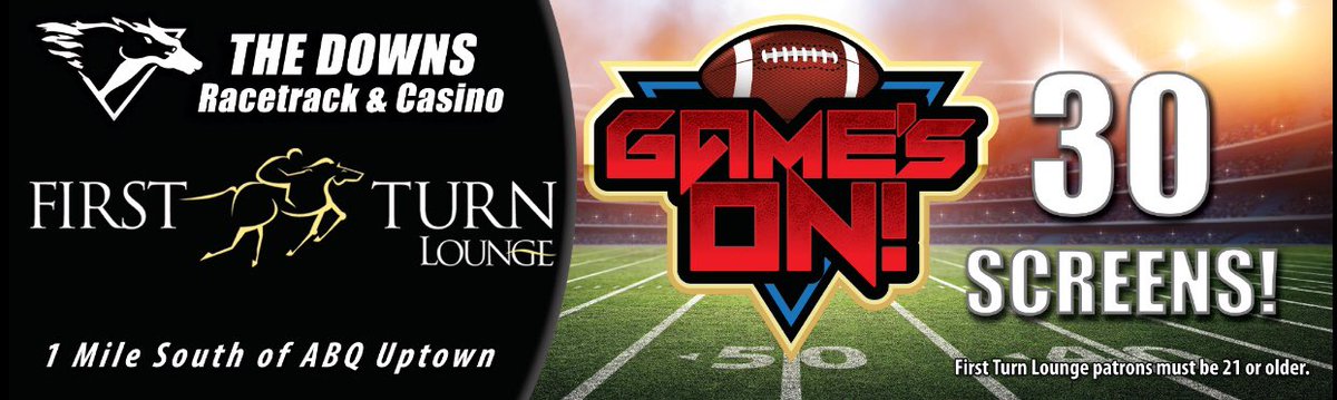 abqdowns's tweet photo. Game day! Come support your team in the #FirstTurnLounge & enjoy #HappyHour prices all day! #ABQDowns #Football #Specials https://t.co/V7gft62ghE