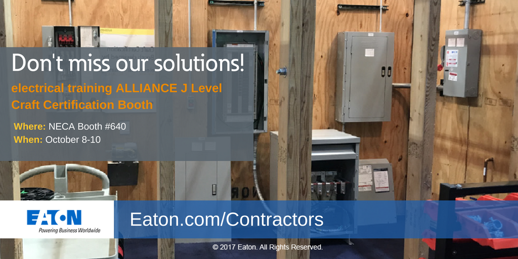 ETN_Electrical's tweet photo. We're proud to supply the electrical components for the @NJATCNTI Craft Certification booth this week #NECA17 #EatonLive https://t.co/2ghIjAHIWU