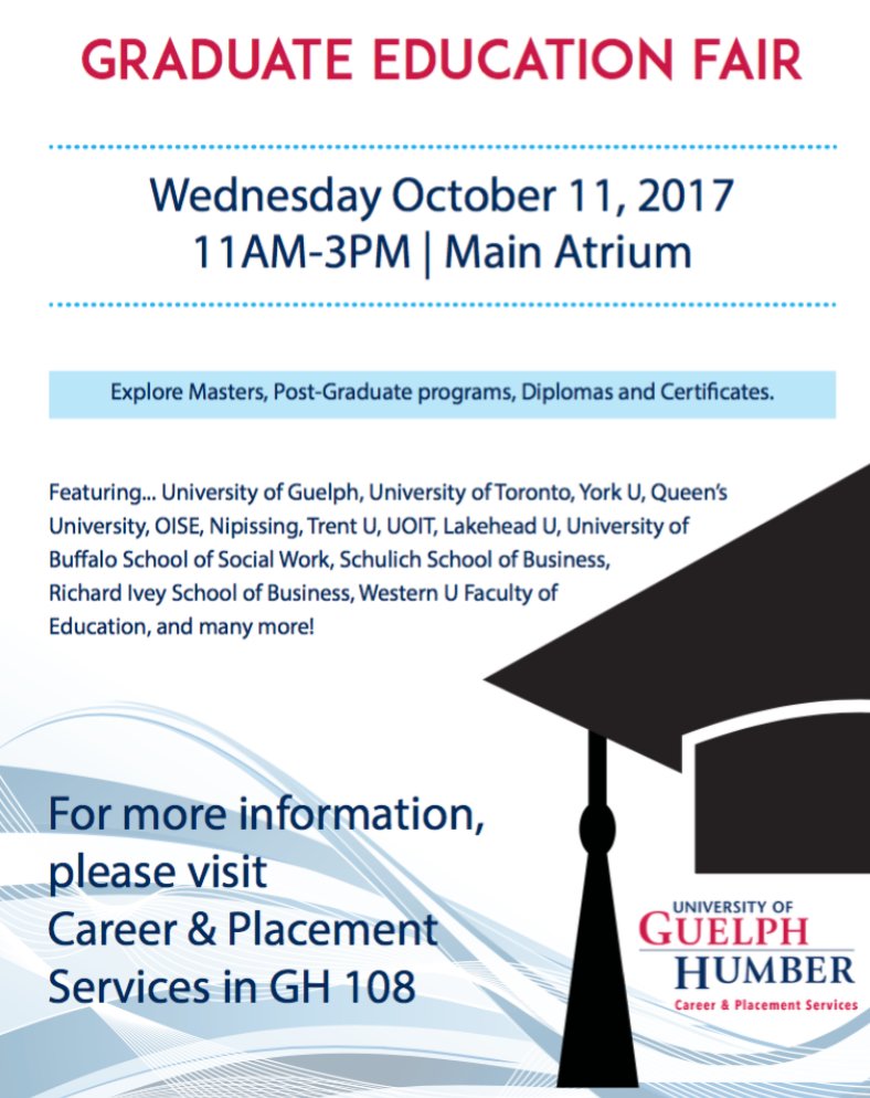 UofGHstudents's tweet photo. Want more info about Grad Schools? Come out on Oct.11th to our Grad School Fair! 11am-3pm in the Atrium! We'll see YOU there! #UofGH https://t.co/ZZw1KXwXwH