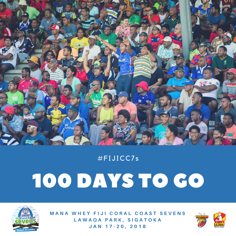 Coralcoast7s's tweet photo. 100 Days to Go! Join us as we countdown 100 AMAZING MOMENTS from the 2017 MANA Whey Fiji Coral Coast Sevens! #FIJICC7s #FijisCoralCoast https://t.co/0DdZHFriHG