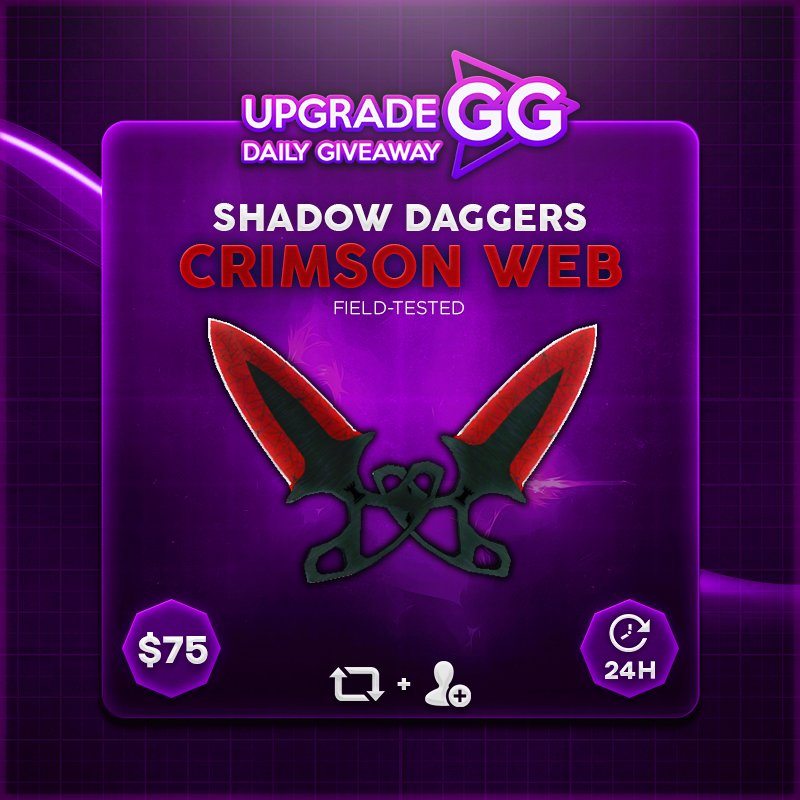 upgrade_gg's tweet image. 🕸️ FINAL DAILY -Shadow Daggers Crimson Web (7/7) 🕸️ 

To enter:
- RETWEET 🔄
- FOLLOW @upgrade_gg 🐙
- Notifications on 📱

Ends in 24 hours! ⏰