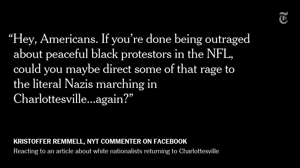 nytimes's tweet photo. An NYT reader reacts to an article about Richard Spencer and white nationalists returning to Charlottesville, Va. https://t.co/uPevz2b5gb https://t.co/u7be0wcQzG