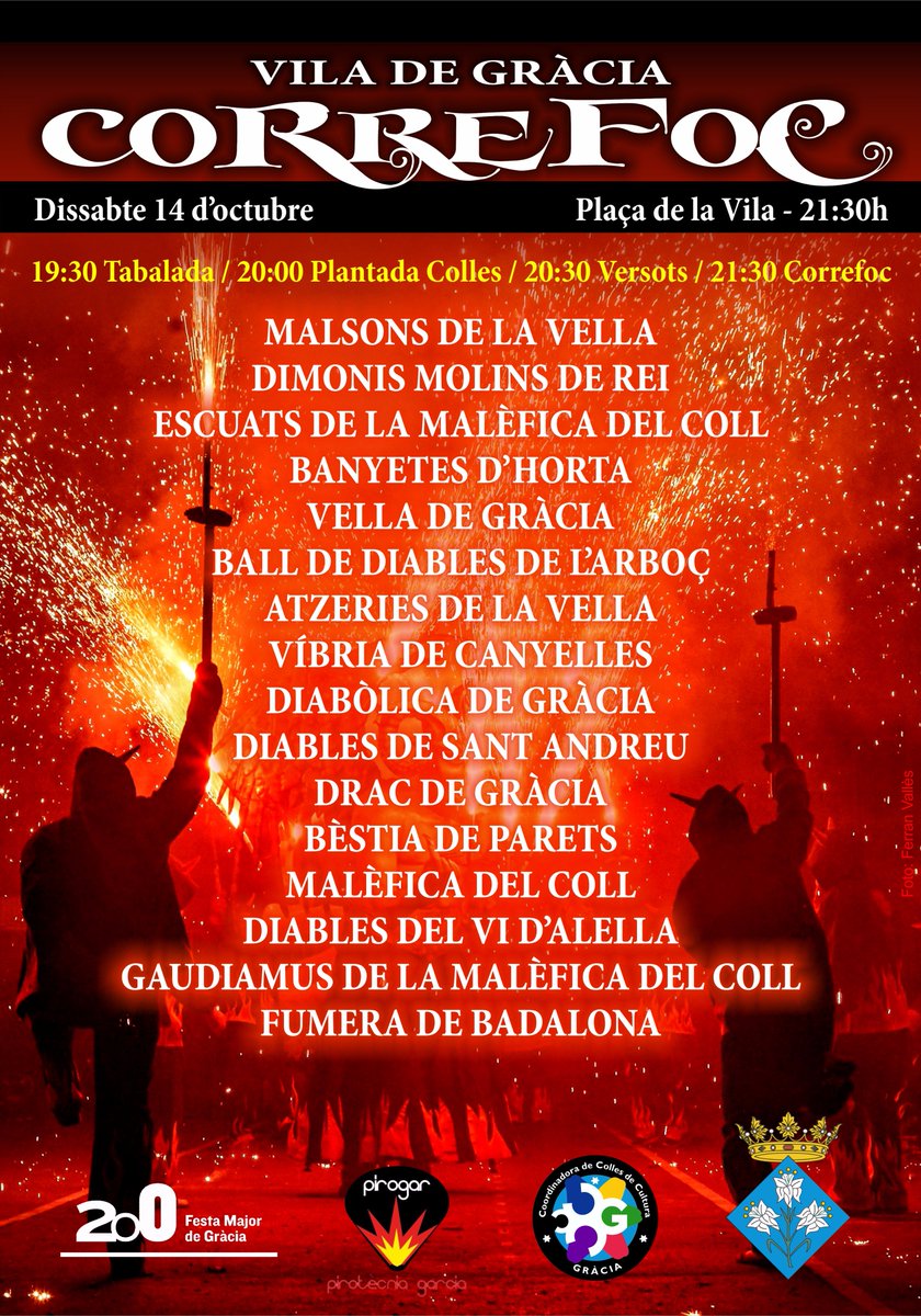 Finalment es realitzarà el Correfoc de Festa Major de Gràcia el proper dissabte 14 d'octubre!!! #Atzeries #VellaDeGracia #Correfoc #FMGracia