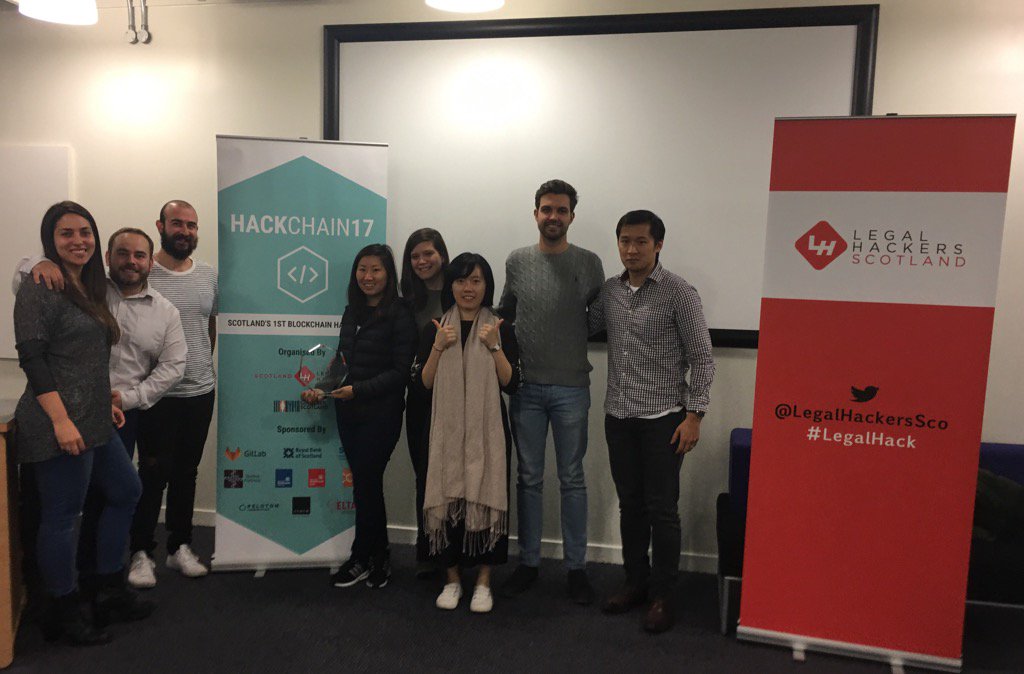LegalHackersSco's tweet photo. The grand champions of #HackChain17 are #TrustChain! Huge thanks to @mbnsolutions for sponsoring the winners prize ⭐️ https://t.co/EUIat233j8