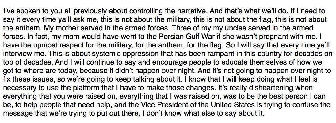 #49ers safety Eric Reid to reporters in response to <a href="/VP/">Vice President JD Vance</a> leaving today’s game in reaction to players kneeling during anthem: