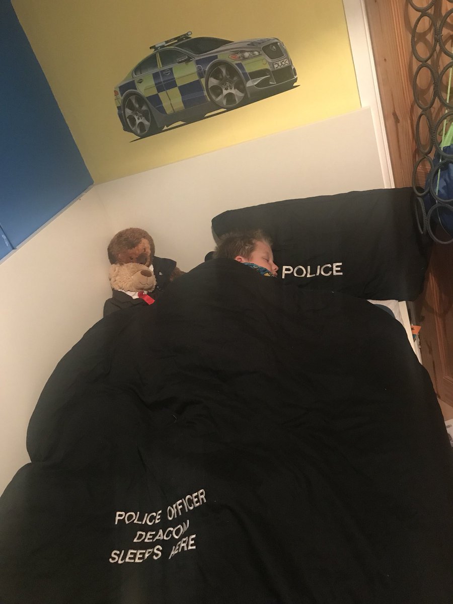 ami9463's tweet photo. Goodnight little officer 👮🏼 #PcDeacon #tuckedin #police #policemad https://t.co/lO5q783vyi