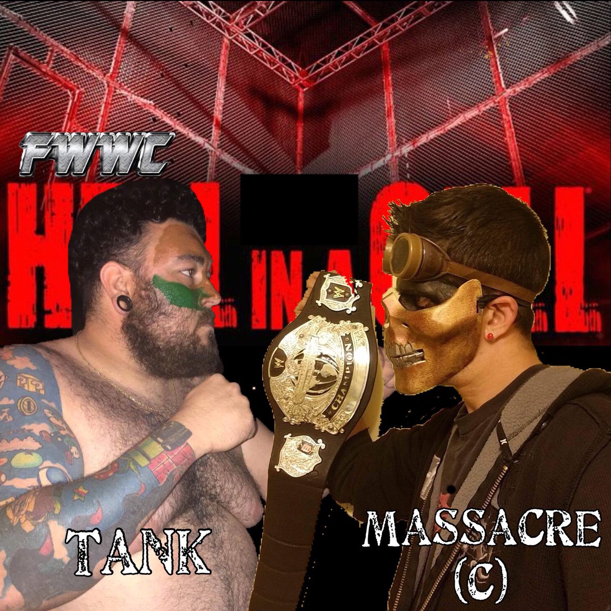 WorldWideChap's tweet photo. Massacre(c) and Tank are settling this feud once and for all at Hell in a Cell. #FantasyWrestling 
More info:
https://t.co/IQyFIW8xk7 https://t.co/jO9Q9WW2HZ