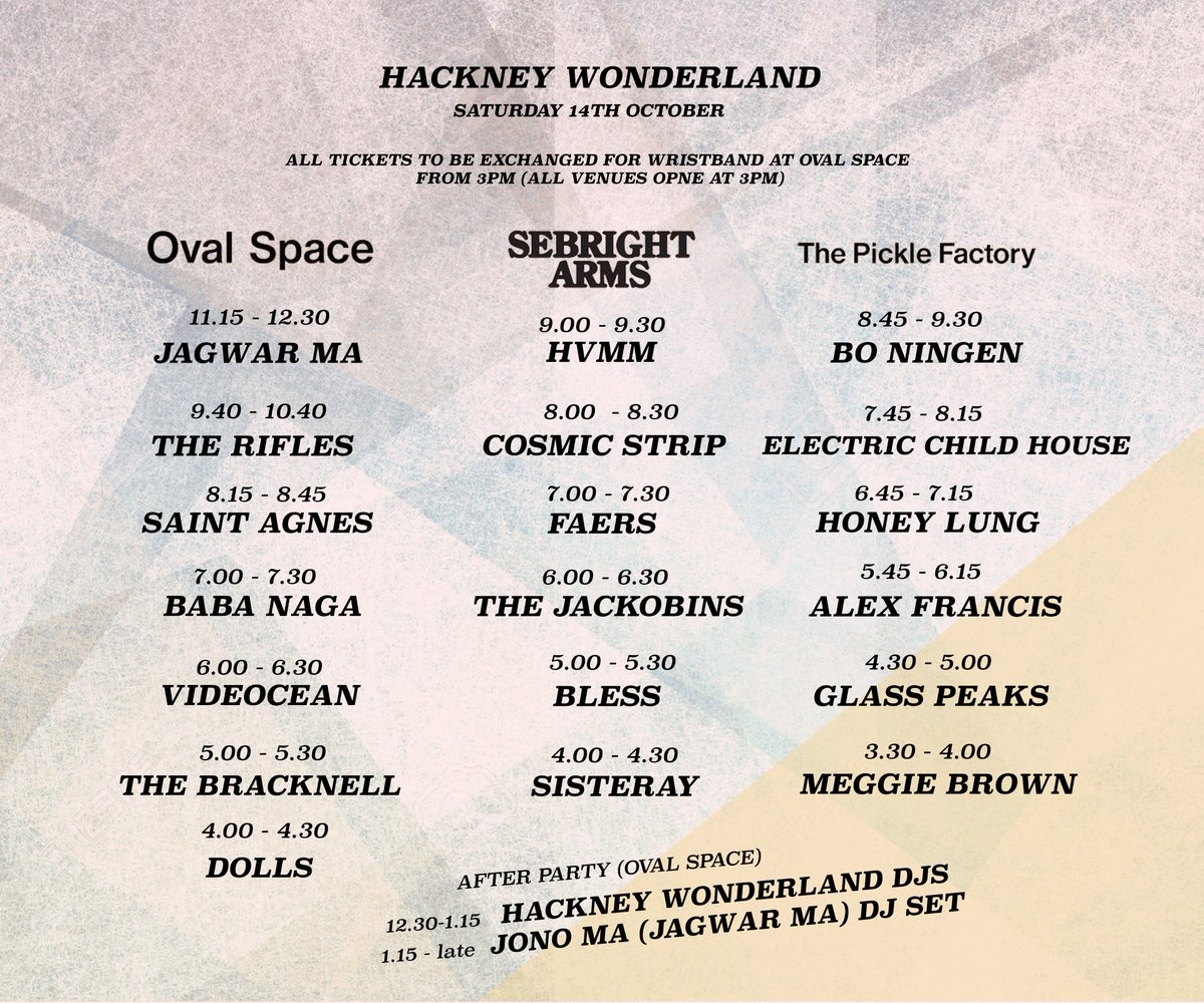Hackney_Wonder's tweet image. HERE WE GO &amp;gt;
Full schedule for Hackney Wonderland, go plan your day guys..
Tickets &amp;gt; bit.ly/HackneyWonderl…