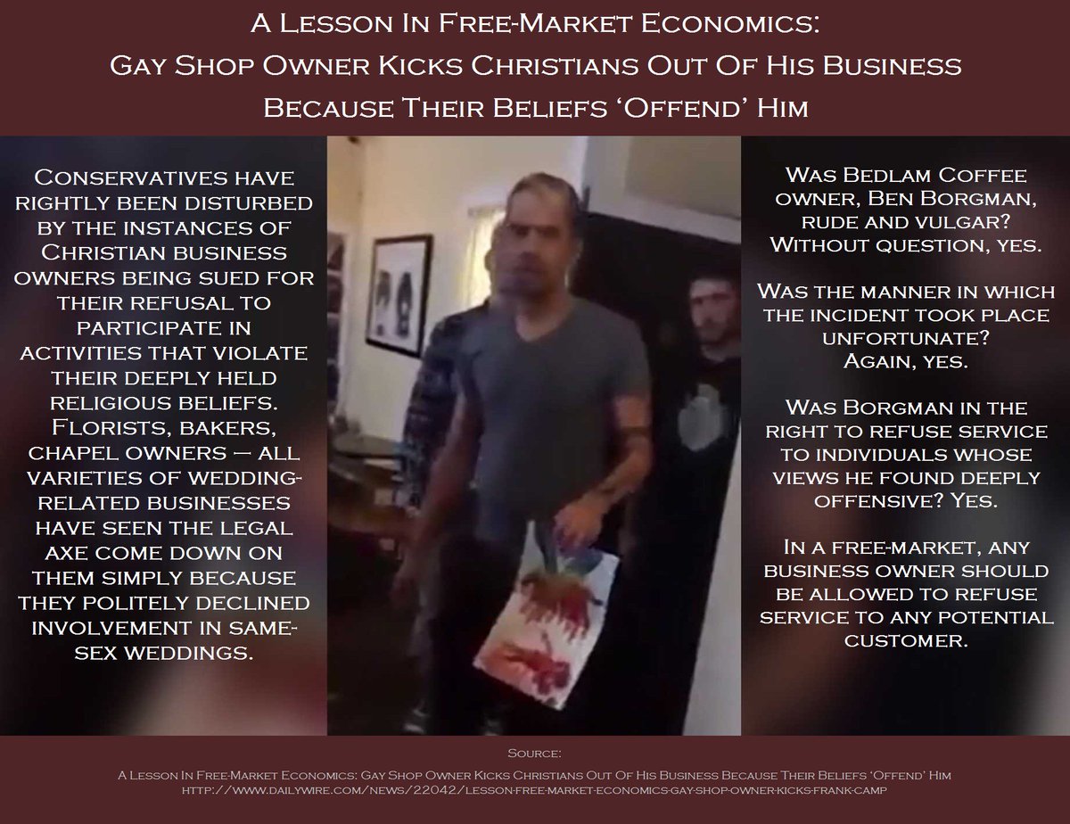 DarleneHBrook's tweet photo. A Lesson In Free-Market Economics: Gay Shop Owner Kicks Christians Out Of His Business Because Their Beliefs ‘Offend’ Him https://t.co/lMfKgWMDIp #BedlamCoffee #BenBorgman #TheTenthMark https://t.co/2cajkA01Ui