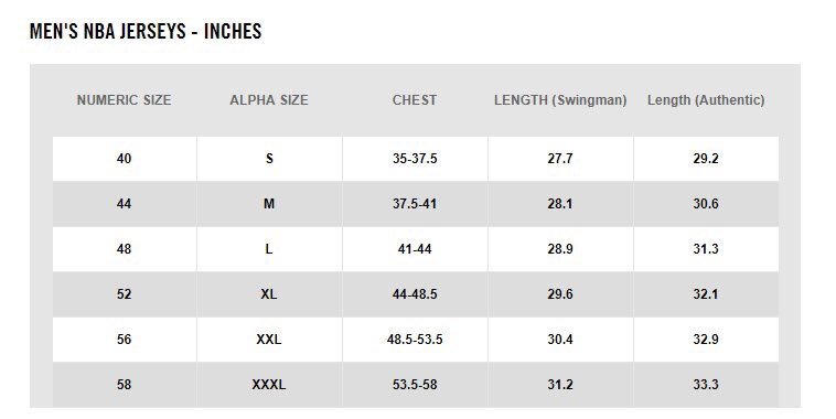 Nike Team Size Chart